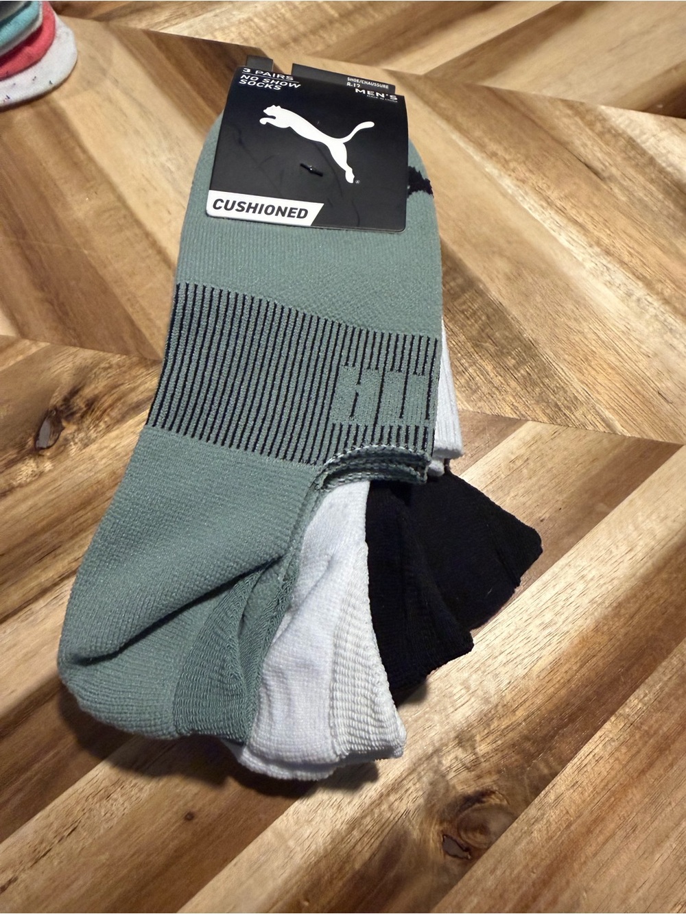 Puma Men’s Cushioned Athletic Socks — Sage, White & Black (3-Pack)